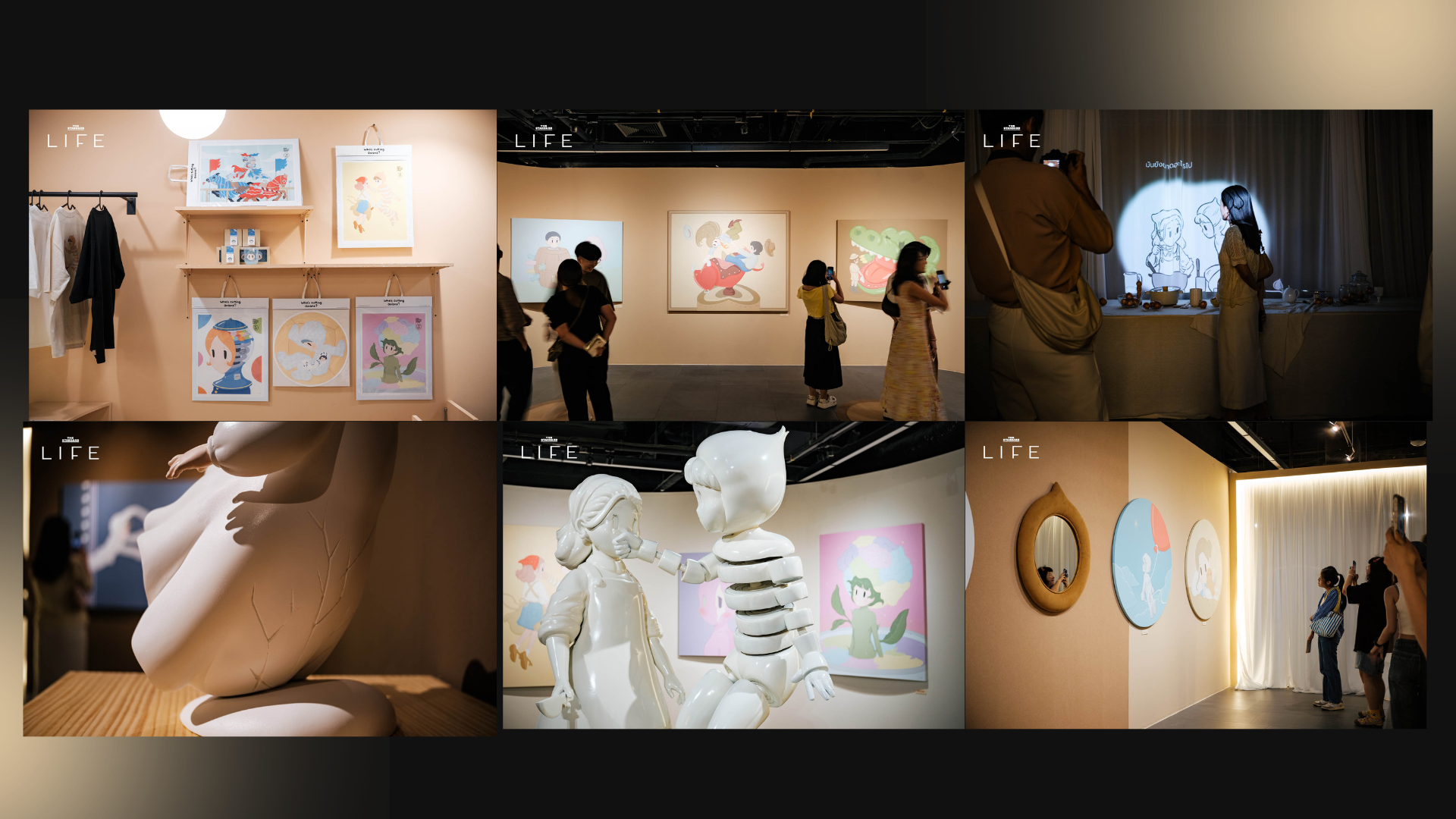 Tum Ulit exhibition — Who's Cutting Onions solo show at River City Bangkok, featuring character paintings and large-scale sculptures